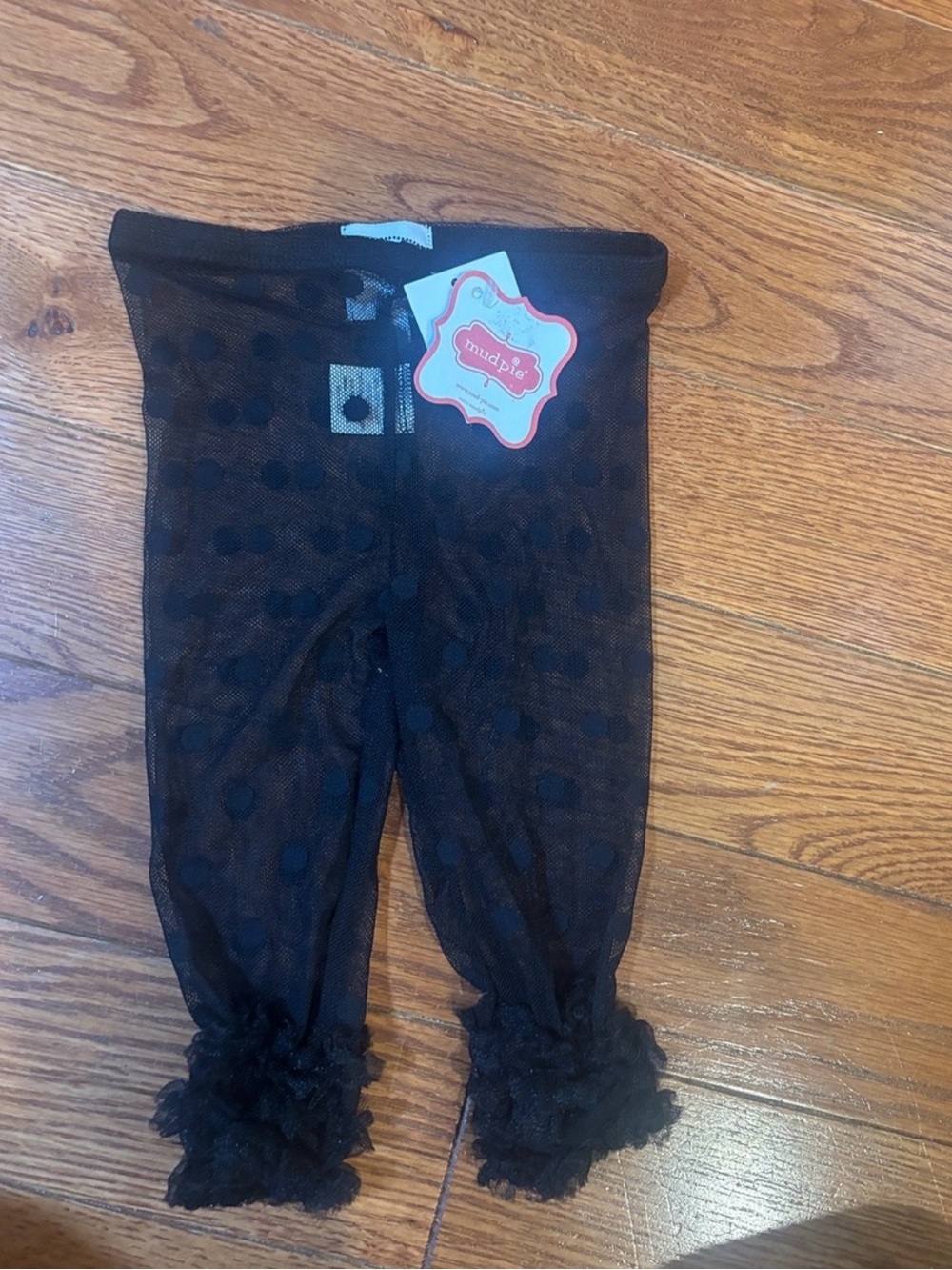 Mudpie black polka dot mesh ruffle pants 9-12 months NWT